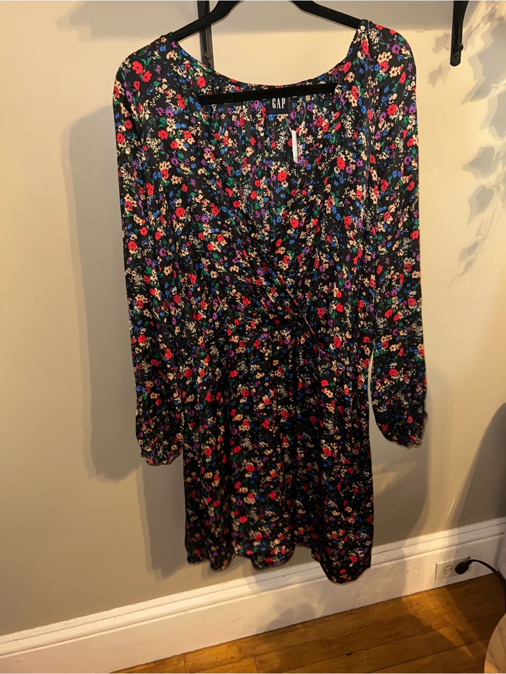 GAP Black Floral Wrap Dress size XL NWT